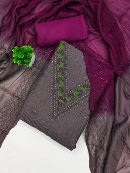 Zeepkart - Chanderi Silk Fabric Unstitched Suits Exclusive Dress Material Women Grey (Set of 3)