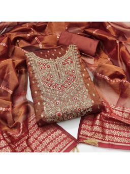 Zeepkart - Silk Fabric Unstitched Suits Exclusive Dress Material Women Brown (Set of 3)