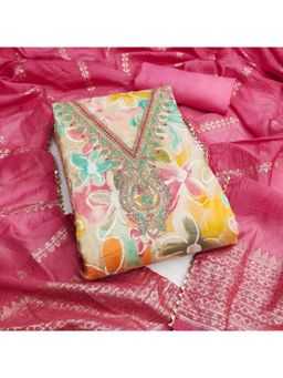 Zeepkart - Chanderi Silk Fabric Unstitched Suits Exclusive Dress Material Women Pink (Set of 3)