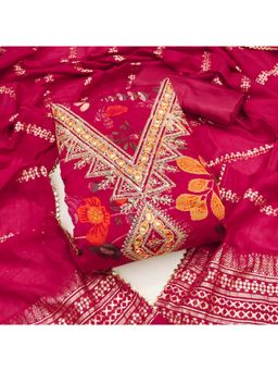 Zeepkart - Chanderi Silk Fabric Unstitched Suits Exclusive Dress Material Women Red (Set of 3)