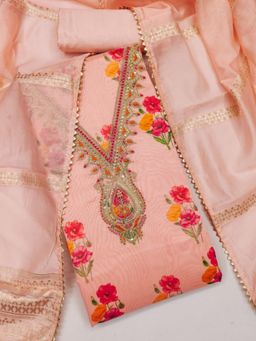 Zeepkart - Chanderi Fabric Unstitched Suits Exclusive Dress Material Women Peach (Set of 3)