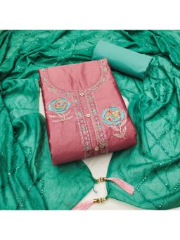 Zeepkart - Georgette Silk Fabric Unstitched Suits Exclusive Dress Material Women Pink (Set of 3)