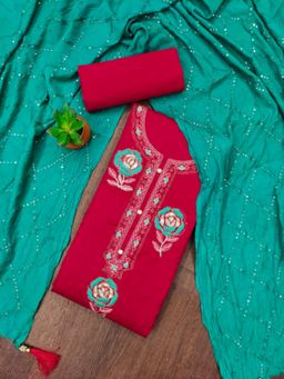 Zeepkart - Georgette Silk Fabric Unstitched Suits Exclusive Dress Material Women Red (Set of 3)