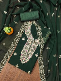 Zeepkart - Georgette Silk Fabric Unstitched Suits Exclusive Dress Material Women Green (Set of 3)