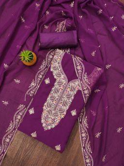 Zeepkart - Georgette Silk Fabric Unstitched Suits Exclusive Dress Material Women Magenta (Set of 3)