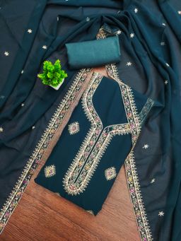 Zeepkart - Georgette Silk Fabric Unstitched Suits Exclusive Dress Material Women Teal (Set of 3)