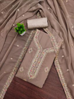Zeepkart - Georgette Silk Fabric Unstitched Suits Exclusive Dress Material Women Taupe (Set of 3)