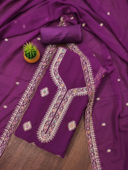 Zeepkart - Georgette Silk Fabric Unstitched Suits Exclusive Dress Material Women Magenta (Set of 3)