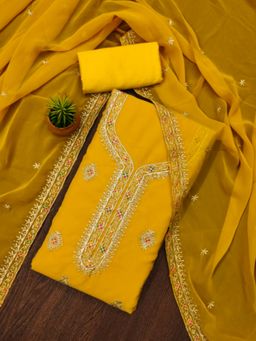 Zeepkart - Georgette Silk Fabric Unstitched Suits Exclusive Dress Material Women Yellow (Set of 3)