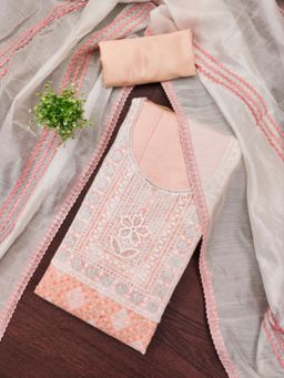 Zeepkart - Silk Fabric Unstitched Suits Exclusive Dress Material Women Orange (Set of 3)