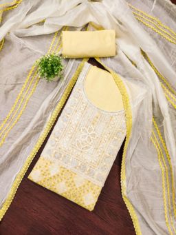 Zeepkart - Silk Fabric Unstitched Suits Exclusive Dress Material Women Yellow (Set of 3)