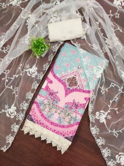 Zeepkart - Georgette Silk Fabric Unstitched Suits Exclusive Dress Material Women Blue (Set of 3)