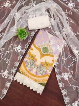 Zeepkart - Georgette Silk Fabric Unstitched Suits Exclusive Dress Material Women Lavender (Set of 3)