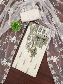 Zeepkart - Georgette Silk Fabric Unstitched Suits Exclusive Dress Material Women Green (Set of 3)