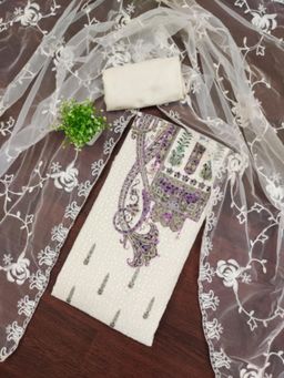 Zeepkart - Georgette Silk Fabric Unstitched Suits Exclusive Dress Material Women Purple (Set of 3)