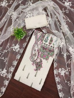 Zeepkart - Georgette Silk Fabric Unstitched Suits Exclusive Dress Material Women (Set of 3)