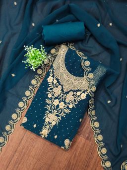 Zeepkart - Georgette Silk Fabric Unstitched Suits Exclusive Dress Material Women Teal (Set of 3)