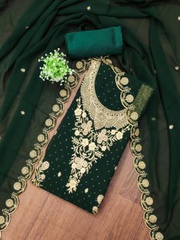 Zeepkart - Georgette Silk Fabric Unstitched Suits Exclusive Dress Material Women Green (Set of 3)