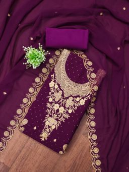 Zeepkart - Georgette Silk Fabric Unstitched Suits Exclusive Dress Material Women Purple (Set of 3)