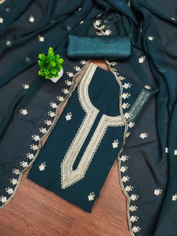 Zeepkart - Georgette Silk Fabric Unstitched Suits Exclusive Dress Material Women Teal (Set of 3)