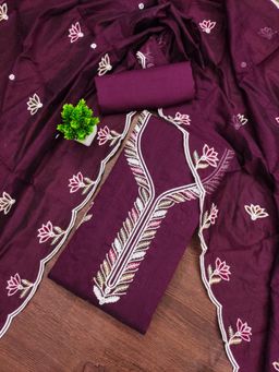 Zeepkart - Chanderi Silk Fabric Unstitched Suits Exclusive Dress Material Women Wine (Set of 3)