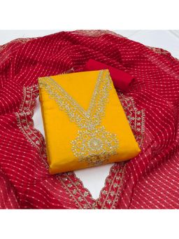 Zeepkart - Chanderi Silk Fabric Unstitched Suits Exclusive Dress Material Women Yellow (Set of 3)