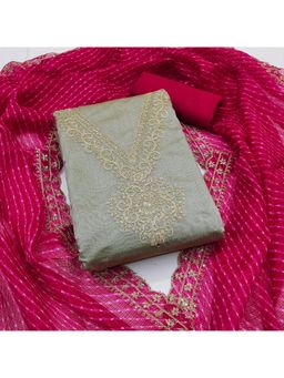 Zeepkart - Chanderi Silk Fabric Unstitched Suits Exclusive Dress Material Women Grey (Set of 3)