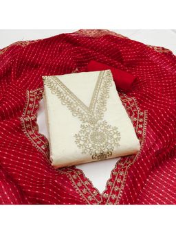 Zeepkart - Chanderi Silk Fabric Unstitched Suits Exclusive Dress Material Women White (Set of 3)