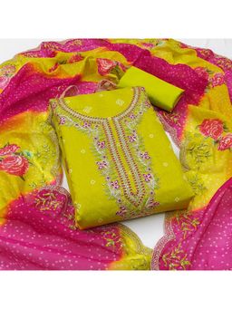 Zeepkart - Chanderi Silk Fabric Unstitched Suits Exclusive Dress Material Women Green (Set of 3)