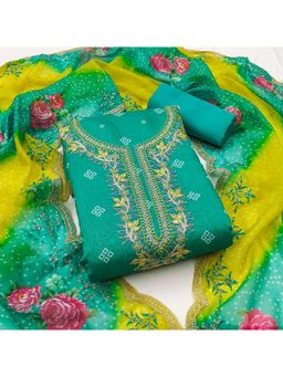 Zeepkart - Chanderi Silk Fabric Unstitched Suits Exclusive Dress Material Women Green (Set of 3)