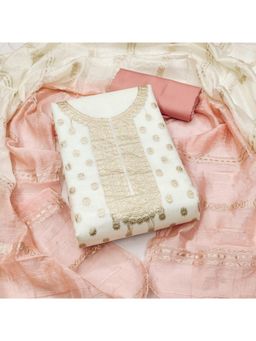 Zeepkart - Organza Silk Fabric Unstitched Suits Exclusive Dress Material Women Peach (Set of 3)