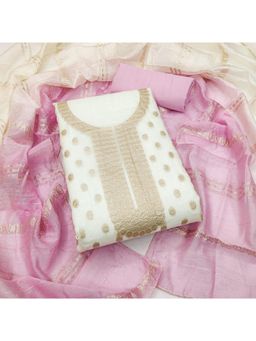 Zeepkart - Organza Silk Fabric Unstitched Suits Exclusive Dress Material Women Pink (Set of 3)