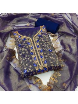 Zeepkart - Organza Fabric Unstitched Suits Exclusive Dress Material Women Blue (Set of 3)