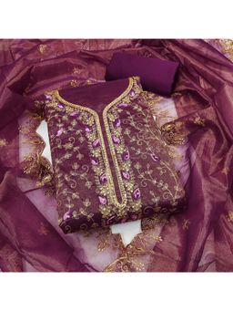 Zeepkart - Organza Fabric Unstitched Suits Exclusive Dress Material Women Purple (Set of 3)