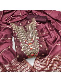 Zeepkart - Chanderi Silk Fabric Unstitched Suits Exclusive Dress Material Women Brown (Set of 3)