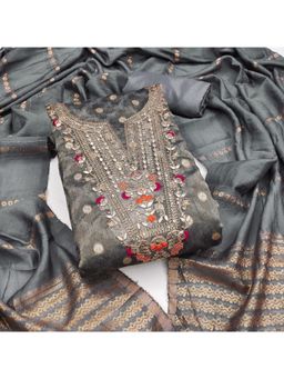 Zeepkart - Chanderi Silk Fabric Unstitched Suits Exclusive Dress Material Women Grey (Set of 3)