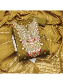 Zeepkart - Chanderi Silk Fabric Unstitched Suits Exclusive Dress Material Women Green (Set of 3)