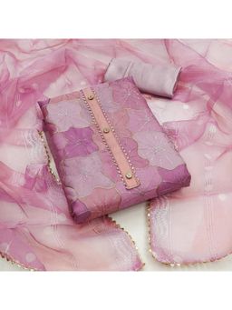 Zeepkart - Organza Silk Fabric Unstitched Suits Exclusive Dress Material Women Purple (Set of 3)