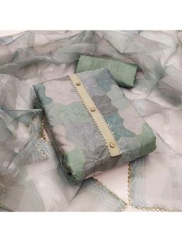 Zeepkart - Organza Silk Fabric Unstitched Suits Exclusive Dress Material Women Green (Set of 3)