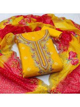 Zeepkart - Chanderi Silk Fabric Unstitched Suits Exclusive Dress Material Women Yellow (Set of 3)