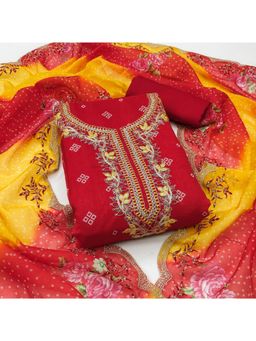 Zeepkart - Chanderi Silk Fabric Unstitched Suits Exclusive Dress Material Women Red (Set of 3)