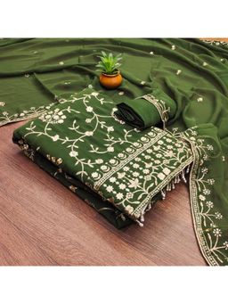 Zeepkart - Georgette Silk Fabric Unstitched Suits Exclusive Dress Material Women Green (Set of 3)