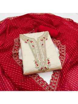 Zeepkart - Chanderi Silk Fabric Unstitched Suits Exclusive Dress Material Women White (Set of 3)