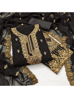 Zeepkart - Georgette Fabric Unstitched Suits Exclusive Dress Material Women Black (Set of 3)