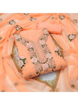 Zeepkart - Georgette Fabric Unstitched Suits Exclusive Dress Material Women Peach (Set of 3)