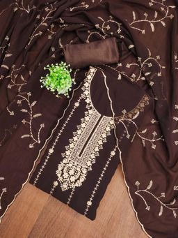 Zeepkart - Georgette Fabric Unstitched Suits Exclusive Dress Material Women Brown (Set of 3)