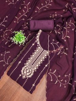 Zeepkart - Georgette Fabric Unstitched Suits Exclusive Dress Material Women Wine (Set of 3)