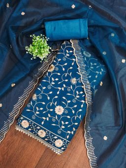 Zeepkart - Net Fabric Unstitched Suits Exclusive Dress Material Women Aqua (Set of 3)