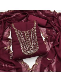 Zeepkart - Georgette Fabric Unstitched Suits Exclusive Dress Material Women Wine (Set of 3)