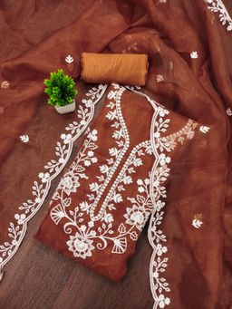 Zeepkart - Organza Fabric Unstitched Suits Exclusive Dress Material Women Rust (Set of 3)